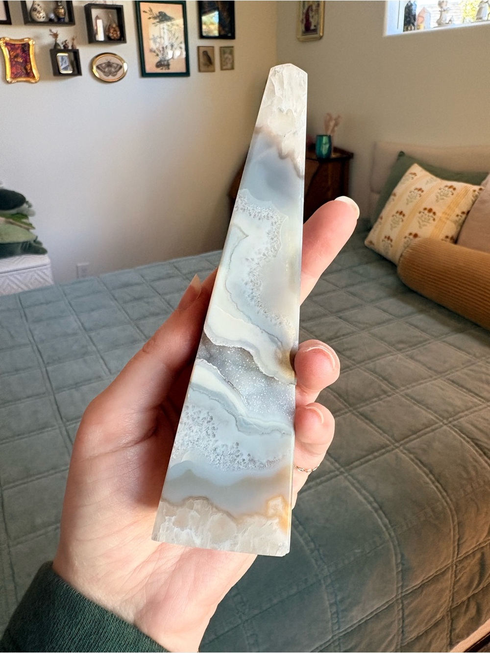 Druzy Agate Obelisk with Quartz